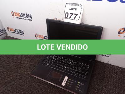 LOTE 077 - 01 NOTEBOOK MARCA WIN. (NO ESTADO) ATENÇÃO! FAZER A VISITAÇÃO ANTES DE ARREMATAR, NÃO SABEMOS SE FUNCIONA. LEILÃO NÃO TEM GARANTIA E NEM DEVOLUÇÃO, SUJEITO A POSSÍVEIS AVARIAS VISÍVEIS/OCULTAS E/OU AUSÊNCIA DE COMPONENTES.