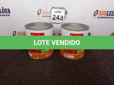 LOTE 243 - 01 LATA DE TINTA P/MADEIRAS E METAIS NA COR AREIA 3,6L MARCA IQUINE E 01 LATA DE TINTA P/MADEIRAS E METAIS NA COR AZUL CELESTE3,6L MARCA IQUINE (NOVO). (NO ESTADO) ATENÇÃO! FAZER A VISITAÇÃO ANTES DE ARREMATAR, NÃO SABEMOS SE FUNCIONA. LEILÃO NÃO TEM GARANTIA E NEM DEVOLUÇÃO, SUJEITO A POSSÍVEIS AVARIAS VISÍVEIS/OCULTAS E/OU AUSÊNCIA DE COMPONENTES.