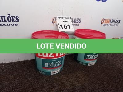 LOTE 151 - 01 SELADOR ACRÍLICO BRANCO FOSCO MARCA LUZTOL 3.6L E 01 FUNDO PREPARADOR DE PAREDE TRANSPARENTE MARCA LUZTOL 3.6L(NOVO). (NO ESTADO) ATENÇÃO! FAZER A VISITAÇÃO ANTES DE ARREMATAR, NÃO SABEMOS SE FUNCIONA. LEILÃO NÃO TEM GARANTIA E NEM DEVOLUÇÃO, SUJEITO A POSSÍVEIS AVARIAS VISÍVEIS/OCULTAS E/OU AUSÊNCIA DE COMPONENTES.