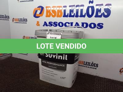 LOTE 147 - 01 GALÃO DE TINTA FOSCO BRANCO 18L MARCA SUVINIL(NOVO). (NO ESTADO) ATENÇÃO! FAZER A VISITAÇÃO ANTES DE ARREMATAR, NÃO SABEMOS SE FUNCIONA. LEILÃO NÃO TEM GARANTIA E NEM DEVOLUÇÃO, SUJEITO A POSSÍVEIS AVARIAS VISÍVEIS/OCULTAS E/OU AUSÊNCIA DE COMPONENTES.