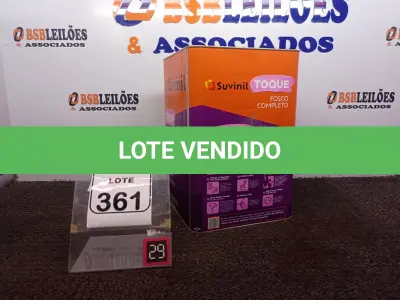 LOTE 361 - 01 LATA DE TINTA FOSCO BRANCO NEVE 18L MARCA SUVINIL(NOVO). (NO ESTADO) ATENÇÃO! FAZER A VISITAÇÃO ANTES DE ARREMATAR, NÃO SABEMOS SE FUNCIONA. LEILÃO NÃO TEM GARANTIA E NEM DEVOLUÇÃO, SUJEITO A POSSÍVEIS AVARIAS VISÍVEIS/OCULTAS E/OU AUSÊNCIA DE COMPONENTES.