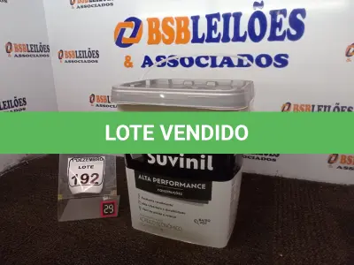 LOTE 192 - 01 BALDE DE TINTA BRANCO FOSCO MARCA SUVINIL 18L.(NOVO) (NO ESTADO) ATENÇÃO! FAZER A VISITAÇÃO ANTES DE ARREMATAR, NÃO SABEMOS SE FUNCIONA. LEILÃO NÃO TEM GARANTIA E NEM DEVOLUÇÃO, SUJEITO A POSSÍVEIS AVARIAS VISÍVEIS/OCULTAS E/OU AUSÊNCIA DE COMPONENTES.