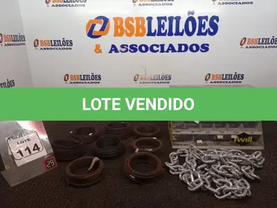 LOTE 114 - 08 ROLOS DE ARAME 01 MOSTRUÁRIO P/BROCAS E 01 CORRENTE 3METROS. (NO ESTADO) ATENÇÃO! FAZER A VISITAÇÃO ANTES DE ARREMATAR, NÃO SABEMOS SE FUNCIONA. LEILÃO NÃO TEM GARANTIA E NEM DEVOLUÇÃO, SUJEITO A POSSÍVEIS AVARIAS VISÍVEIS/OCULTAS E/OU AUSÊNCIA DE COMPONENTES.