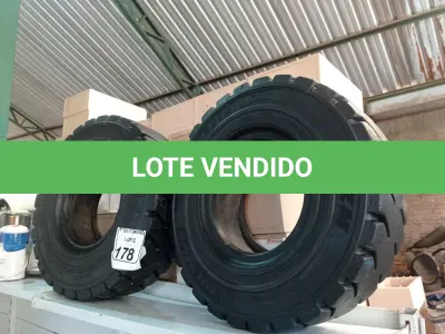 LOTE 178 - 02 PNEUS P/EMPILHADEIRA 6,50 ARO 10. (NO ESTADO) ATENÇÃO! FAZER A VISITAÇÃO ANTES DE ARREMATAR, NÃO SABEMOS SE FUNCIONA. LEILÃO NÃO TEM GARANTIA E NEM DEVOLUÇÃO, SUJEITO A POSSÍVEIS AVARIAS VISÍVEIS/OCULTAS E/OU AUSÊNCIA DE COMPONENTES.