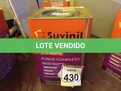 LOTE 430 - 01 LATA DE TINTA MARCA SUVINIL COR BRANCO NEVE ACRÍLICA PREMIUM 18L. (NOVO) (VALIDADE 10/2027)(NO ESTADO) ATENÇÃO! FAZER A VISITAÇÃO ANTES DE ARREMATAR, NÃO SABEMOS SE FUNCIONA. LEILÃO NÃO TEM GARANTIA E NEM DEVOLUÇÃO, SUJEITO A POSSÍVEIS AVARIAS VISÍVEIS/OCULTAS E/OU AUSÊNCIA DE COMPONENTES.