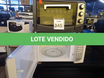 LOTE 345 - 01 FORNO ELÉTRICO MARCA FOGATTI E 01 MICRO-ONDAS MARCA ELECTROLUX. (NO ESTADO) ATENÇÃO! FAZER A VISITAÇÃO ANTES DE ARREMATAR, NÃO SABEMOS SE FUNCIONA. LEILÃO NÃO TEM GARANTIA E NEM DEVOLUÇÃO, SUJEITO A POSSÍVEIS AVARIAS VISÍVEIS/OCULTAS E/OU AUSÊNCIA DE COMPONENTES.
