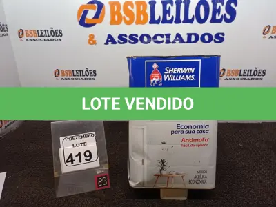 LOTE 419 - 01 LATA DE TINTA SHERWIN WILLIAMS KEM TONE ANTIMOFO 18L.(SEM USO) (NO ESTADO) ATENÇÃO! FAZER A VISITAÇÃO ANTES DE ARREMATAR, NÃO SABEMOS SE FUNCIONA. LEILÃO NÃO TEM GARANTIA E NEM DEVOLUÇÃO, SUJEITO A POSSÍVEIS AVARIAS VISÍVEIS/OCULTAS E/OU AUSÊNCIA DE COMPONENTES.