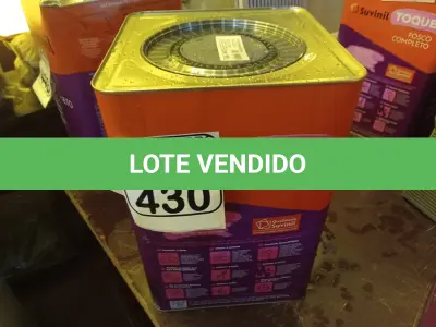 LOTE 430 - 01 LATA DE TINTA MARCA SUVINIL COR BRANCO NEVE ACRÍLICA PREMIUM 18L. (NOVO) (VALIDADE 10/2027)(NO ESTADO) ATENÇÃO! FAZER A VISITAÇÃO ANTES DE ARREMATAR, NÃO SABEMOS SE FUNCIONA. LEILÃO NÃO TEM GARANTIA E NEM DEVOLUÇÃO, SUJEITO A POSSÍVEIS AVARIAS VISÍVEIS/OCULTAS E/OU AUSÊNCIA DE COMPONENTES.
