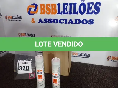 LOTE 320 - 12 SELANTES PU-40 MULTIUSO DE POLIURETANO. (NO ESTADO) ATENÇÃO! FAZER A VISITAÇÃO ANTES DE ARREMATAR, NÃO SABEMOS SE FUNCIONA. LEILÃO NÃO TEM GARANTIA E NEM DEVOLUÇÃO, SUJEITO A POSSÍVEIS AVARIAS VISÍVEIS/OCULTAS E/OU AUSÊNCIA DE COMPONENTES.