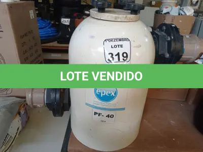 LOTE 319 - 01 FILTRO P/PISCINAS MARCA EPEX MODELO PF40. (NO ESTADO) ATENÇÃO! FAZER A VISITAÇÃO ANTES DE ARREMATAR, NÃO SABEMOS SE FUNCIONA. LEILÃO NÃO TEM GARANTIA E NEM DEVOLUÇÃO, SUJEITO A POSSÍVEIS AVARIAS VISÍVEIS/OCULTAS E/OU AUSÊNCIA DE COMPONENTES.