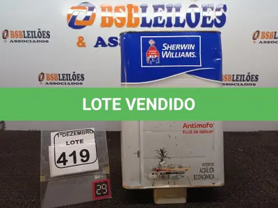 LOTE 419 - 01 LATA DE TINTA SHERWIN WILLIAMS KEM TONE ANTIMOFO 18L.(SEM USO) (NO ESTADO) ATENÇÃO! FAZER A VISITAÇÃO ANTES DE ARREMATAR, NÃO SABEMOS SE FUNCIONA. LEILÃO NÃO TEM GARANTIA E NEM DEVOLUÇÃO, SUJEITO A POSSÍVEIS AVARIAS VISÍVEIS/OCULTAS E/OU AUSÊNCIA DE COMPONENTES.