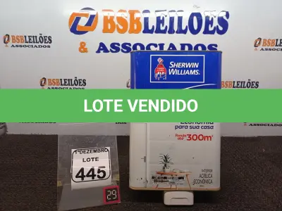 LOTE 445 - 01 LATA DE TINTA SHERWIN WILLIAMS KEM TONE ANTIMOFO 18L.(SEM USO) (NO ESTADO) ATENÇÃO! FAZER A VISITAÇÃO ANTES DE ARREMATAR, NÃO SABEMOS SE FUNCIONA. LEILÃO NÃO TEM GARANTIA E NEM DEVOLUÇÃO, SUJEITO A POSSÍVEIS AVARIAS VISÍVEIS/OCULTAS E/OU AUSÊNCIA DE COMPONENTES.