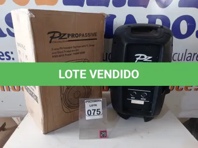 LOTE 075 - 01 CAIXA DE SOM PASSIVA MARCA PZ PRO ÁUDIO. (NO ESTADO) ATENÇÃO! FAZER A VISITAÇÃO ANTES DE ARREMATAR, NÃO SABEMOS SE FUNCIONA. LEILÃO NÃO TEM GARANTIA E NEM DEVOLUÇÃO, SUJEITO A POSSÍVEIS AVARIAS VISÍVEIS/OCULTAS E/OU AUSÊNCIA DE COMPONENTES.
