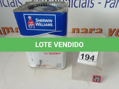 LOTE 194 - 01 LATA DE TINTA MARCA SHERRY WILLIAMS NA COR VERDE LIMÃO 18L. (NO ESTADO) ATENÇÃO! FAZER A VISITAÇÃO ANTES DE ARREMATAR, NÃO SABEMOS SE FUNCIONA. LEILÃO NÃO TEM GARANTIA E NEM DEVOLUÇÃO, SUJEITO A POSSÍVEIS AVARIAS VISÍVEIS/OCULTAS E/OU AUSÊNCIA DE COMPONENTES.