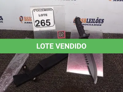 LOTE 265 - 01 FACA TAMANHO MEDIANO(NOVO). (NO ESTADO) ATENÇÃO! FAZER A VISITAÇÃO ANTES DE ARREMATAR, NÃO SABEMOS SE FUNCIONA. LEILÃO NÃO TEM GARANTIA E NEM DEVOLUÇÃO, SUJEITO A POSSÍVEIS AVARIAS VISÍVEIS/OCULTAS E/OU AUSÊNCIA DE COMPONENTES.