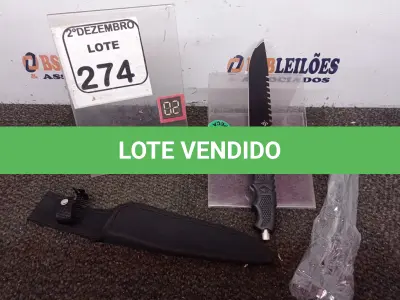 LOTE 274 - 01 FACA TAMANHO MEDIANO(NOVO). (NO ESTADO) ATENÇÃO! FAZER A VISITAÇÃO ANTES DE ARREMATAR, NÃO SABEMOS SE FUNCIONA. LEILÃO NÃO TEM GARANTIA E NEM DEVOLUÇÃO, SUJEITO A POSSÍVEIS AVARIAS VISÍVEIS/OCULTAS E/OU AUSÊNCIA DE COMPONENTES.