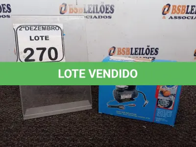 LOTE 270 - 01 MINI COMPRESSOR DE AR VEICULAR DC12V. (NO ESTADO) ATENÇÃO! FAZER A VISITAÇÃO ANTES DE ARREMATAR, NÃO SABEMOS SE FUNCIONA. LEILÃO NÃO TEM GARANTIA E NEM DEVOLUÇÃO, SUJEITO A POSSÍVEIS AVARIAS VISÍVEIS/OCULTAS E/OU AUSÊNCIA DE COMPONENTES.