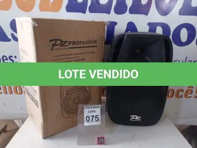 LOTE 075 - 01 CAIXA DE SOM PASSIVA MARCA PZ PRO ÁUDIO. (NO ESTADO) ATENÇÃO! FAZER A VISITAÇÃO ANTES DE ARREMATAR, NÃO SABEMOS SE FUNCIONA. LEILÃO NÃO TEM GARANTIA E NEM DEVOLUÇÃO, SUJEITO A POSSÍVEIS AVARIAS VISÍVEIS/OCULTAS E/OU AUSÊNCIA DE COMPONENTES.