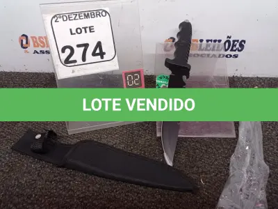 LOTE 274 - 01 FACA TAMANHO MEDIANO(NOVO). (NO ESTADO) ATENÇÃO! FAZER A VISITAÇÃO ANTES DE ARREMATAR, NÃO SABEMOS SE FUNCIONA. LEILÃO NÃO TEM GARANTIA E NEM DEVOLUÇÃO, SUJEITO A POSSÍVEIS AVARIAS VISÍVEIS/OCULTAS E/OU AUSÊNCIA DE COMPONENTES.