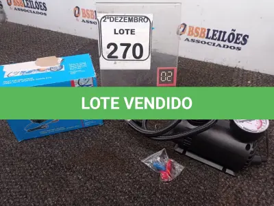 LOTE 270 - 01 MINI COMPRESSOR DE AR VEICULAR DC12V. (NO ESTADO) ATENÇÃO! FAZER A VISITAÇÃO ANTES DE ARREMATAR, NÃO SABEMOS SE FUNCIONA. LEILÃO NÃO TEM GARANTIA E NEM DEVOLUÇÃO, SUJEITO A POSSÍVEIS AVARIAS VISÍVEIS/OCULTAS E/OU AUSÊNCIA DE COMPONENTES.