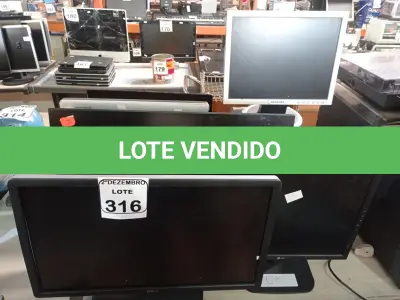 LOTE 316 - 12 MONITORES LCD MARCAS E MODELOS DIVERSOS P/RETIRADA DE PEÇAS. (NO ESTADO) ATENÇÃO! FAZER A VISITAÇÃO ANTES DE ARREMATAR, NÃO SABEMOS SE FUNCIONA. LEILÃO NÃO TEM GARANTIA E NEM DEVOLUÇÃO, SUJEITO A POSSÍVEIS AVARIAS VISÍVEIS/OCULTAS E/OU AUSÊNCIA DE COMPONENTES.