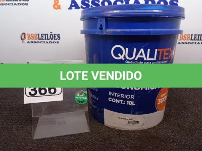 LOTE 366 - 01 GALÃO DE TINTA MARCA QUALITEX. (NO ESTADO) ATENÇÃO! FAZER A VISITAÇÃO ANTES DE ARREMATAR, NÃO SABEMOS SE FUNCIONA. LEILÃO NÃO TEM GARANTIA E NEM DEVOLUÇÃO, SUJEITO A POSSÍVEIS AVARIAS VISÍVEIS/OCULTAS E/OU AUSÊNCIA DE COMPONENTES.