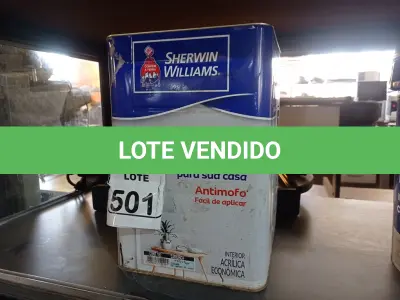 LOTE 501 - 01 LATA DE TINTA MARCA SHERRY WILLIAMS NA COR CAMURÇA 18L. (NO ESTADO) ATENÇÃO! FAZER A VISITAÇÃO ANTES DE ARREMATAR, NÃO SABEMOS SE FUNCIONA. LEILÃO NÃO TEM GARANTIA E NEM DEVOLUÇÃO, SUJEITO A POSSÍVEIS AVARIAS VISÍVEIS/OCULTAS E/OU AUSÊNCIA DE COMPONENTES.