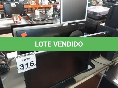 LOTE 316 - 12 MONITORES LCD MARCAS E MODELOS DIVERSOS P/RETIRADA DE PEÇAS. (NO ESTADO) ATENÇÃO! FAZER A VISITAÇÃO ANTES DE ARREMATAR, NÃO SABEMOS SE FUNCIONA. LEILÃO NÃO TEM GARANTIA E NEM DEVOLUÇÃO, SUJEITO A POSSÍVEIS AVARIAS VISÍVEIS/OCULTAS E/OU AUSÊNCIA DE COMPONENTES.