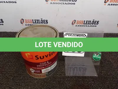 LOTE 388 - 01 LATA DE TINTA COR BRILHANTE PLATINA MARCA SUVINIL 3,6L P/METAIS. (NO ESTADO) ATENÇÃO! FAZER A VISITAÇÃO ANTES DE ARREMATAR, NÃO SABEMOS SE FUNCIONA. LEILÃO NÃO TEM GARANTIA E NEM DEVOLUÇÃO, SUJEITO A POSSÍVEIS AVARIAS VISÍVEIS/OCULTAS E/OU AUSÊNCIA DE COMPONENTES.