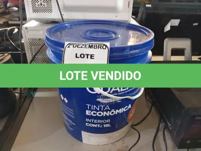 LOTE 382 - 01 GALÃO DE TINTA MARCA QUALITEX. (NO ESTADO) ATENÇÃO! FAZER A VISITAÇÃO ANTES DE ARREMATAR, NÃO SABEMOS SE FUNCIONA. LEILÃO NÃO TEM GARANTIA E NEM DEVOLUÇÃO, SUJEITO A POSSÍVEIS AVARIAS VISÍVEIS/OCULTAS E/OU AUSÊNCIA DE COMPONENTES.
