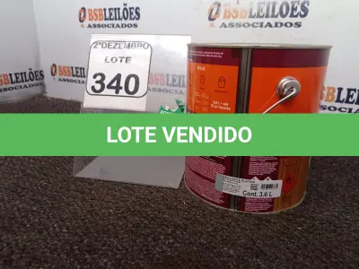 LOTE 340 - 01 LATA DE TINTA COR BRILHANTE PLATINA MARCA SUVINIL 3,6L P/MADEIRAS E METAIS. (NO ESTADO) ATENÇÃO! FAZER A VISITAÇÃO ANTES DE ARREMATAR, NÃO SABEMOS SE FUNCIONA. LEILÃO NÃO TEM GARANTIA E NEM DEVOLUÇÃO, SUJEITO A POSSÍVEIS AVARIAS VISÍVEIS/OCULTAS E/OU AUSÊNCIA DE COMPONENTES.