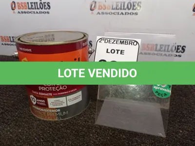 LOTE 388 - 01 LATA DE TINTA COR BRILHANTE PLATINA MARCA SUVINIL 3,6L P/METAIS. (NO ESTADO) ATENÇÃO! FAZER A VISITAÇÃO ANTES DE ARREMATAR, NÃO SABEMOS SE FUNCIONA. LEILÃO NÃO TEM GARANTIA E NEM DEVOLUÇÃO, SUJEITO A POSSÍVEIS AVARIAS VISÍVEIS/OCULTAS E/OU AUSÊNCIA DE COMPONENTES.