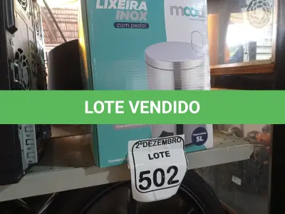 LOTE 502 - 01 LIXEIRA EM INOX COM PEDAL 5L MARCA MOOD. (NO ESTADO) ATENÇÃO! FAZER A VISITAÇÃO ANTES DE ARREMATAR, NÃO SABEMOS SE FUNCIONA. LEILÃO NÃO TEM GARANTIA E NEM DEVOLUÇÃO, SUJEITO A POSSÍVEIS AVARIAS VISÍVEIS/OCULTAS E/OU AUSÊNCIA DE COMPONENTES.