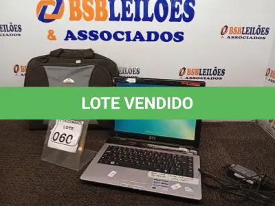 LOTE 060 - 01 NOTEBOOK MARCA STI DUAL CORE HD 250GB, 2GB DE MEMÓRIA E WEBCAM C/MALETA E FONTE. (NO ESTADO) ATENÇÃO! FAZER A VISITAÇÃO ANTES DE ARREMATAR, NÃO SABEMOS SE FUNCIONA. LEILÃO NÃO TEM GARANTIA E NEM DEVOLUÇÃO, SUJEITO A POSSÍVEIS AVARIAS VISÍVEIS/OCULTAS E/OU AUSÊNCIA DE COMPONENTES.