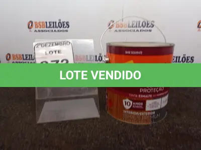 LOTE 373 - 01 LATA DE TINTA COR BRILHANTE PLATINA MARCA SUVINIL 3,6L P/MADEIRAS E METAIS. (NO ESTADO) ATENÇÃO! FAZER A VISITAÇÃO ANTES DE ARREMATAR, NÃO SABEMOS SE FUNCIONA. LEILÃO NÃO TEM GARANTIA E NEM DEVOLUÇÃO, SUJEITO A POSSÍVEIS AVARIAS VISÍVEIS/OCULTAS E/OU AUSÊNCIA DE COMPONENTES.