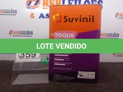 LOTE 359 - 01 LATA DE TINTA FOSCO BRANCO NEVE 18L MARCA SUVINIL. (NO ESTADO) ATENÇÃO! FAZER A VISITAÇÃO ANTES DE ARREMATAR, NÃO SABEMOS SE FUNCIONA. LEILÃO NÃO TEM GARANTIA E NEM DEVOLUÇÃO, SUJEITO A POSSÍVEIS AVARIAS VISÍVEIS/OCULTAS E/OU AUSÊNCIA DE COMPONENTES.