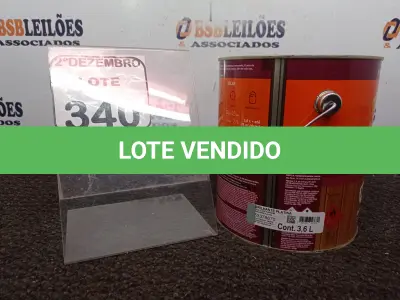 LOTE 340 - 01 LATA DE TINTA COR BRILHANTE PLATINA MARCA SUVINIL 3,6L P/MADEIRAS E METAIS. (NO ESTADO) ATENÇÃO! FAZER A VISITAÇÃO ANTES DE ARREMATAR, NÃO SABEMOS SE FUNCIONA. LEILÃO NÃO TEM GARANTIA E NEM DEVOLUÇÃO, SUJEITO A POSSÍVEIS AVARIAS VISÍVEIS/OCULTAS E/OU AUSÊNCIA DE COMPONENTES.