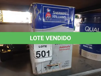 LOTE 501 - 01 LATA DE TINTA MARCA SHERRY WILLIAMS NA COR CAMURÇA 18L. (NO ESTADO) ATENÇÃO! FAZER A VISITAÇÃO ANTES DE ARREMATAR, NÃO SABEMOS SE FUNCIONA. LEILÃO NÃO TEM GARANTIA E NEM DEVOLUÇÃO, SUJEITO A POSSÍVEIS AVARIAS VISÍVEIS/OCULTAS E/OU AUSÊNCIA DE COMPONENTES.