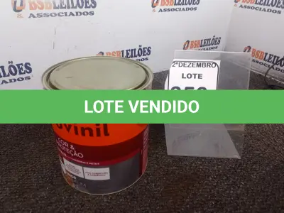 LOTE 356 - 01 LATA DE TINTA COR BRILHANTE PLATINA MARCA SUVINIL 3,6L P/METAIS. (NO ESTADO) ATENÇÃO! FAZER A VISITAÇÃO ANTES DE ARREMATAR, NÃO SABEMOS SE FUNCIONA. LEILÃO NÃO TEM GARANTIA E NEM DEVOLUÇÃO, SUJEITO A POSSÍVEIS AVARIAS VISÍVEIS/OCULTAS E/OU AUSÊNCIA DE COMPONENTES.