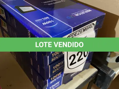 LOTE 220 - 05 REFLETORES LED AMBIENTE EXTERNO 100W. (NOVO), (NO ESTADO) ATENÇÃO! FAZER A VISITAÇÃO ANTES DE ARREMATAR, NÃO SABEMOS SE FUNCIONA. LEILÃO NÃO TEM GARANTIA E NEM DEVOLUÇÃO, SUJEITO A POSSÍVEIS AVARIAS VISÍVEIS/OCULTAS E/OU AUSÊNCIA DE COMPONENTES.