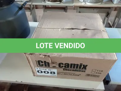 LOTE 008 - 01 - CHOCADEIRA 80 OVOS AUTOMÁTICA 220V (NO ESTADO, NÃO SABEMOS SE FUNCIONA. LEILÃO NÃO TEM GARANTIA E NEM DEVOLUÇÃO, SUJEITO A POSSÍVEIS AVARIAS VISÍVEIS/OCULTAS E/OU AUSÊNCIA DE COMPONENTES)