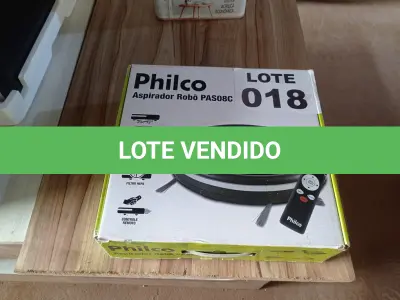 LOTE 018 - 01 - ASPIRADOR ROBÔ PHILCO PAS08C - BIVOLT (NO ESTADO, NÃO SABEMOS SE FUNCIONA. LEILÃO NÃO TEM GARANTIA E NEM DEVOLUÇÃO, SUJEITO A POSSÍVEIS AVARIAS VISÍVEIS/OCULTAS E/OU AUSÊNCIA DE COMPONENTES)