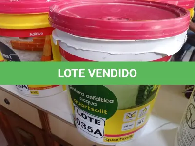 LOTE 035 - 01 BALDE DE ADITIVO IMPERMEABILIZANTE P/PINTURA ASFÁLTICA MARCA QUARTZOLIT 18L (NO ESTADO, NÃO SABEMOS SE FUNCIONA. LEILÃO NÃO TEM GARANTIA E NEM DEVOLUÇÃO, SUJEITO A POSSÍVEIS AVARIAS VISÍVEIS/OCULTAS E/OU AUSÊNCIA DE COMPONENTES)