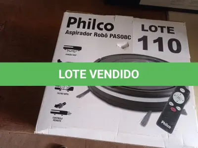 LOTE 110 - 01 - ASPIRADOR ROBÔ PHILCO PAS08C - BIVOLT (NO ESTADO, NÃO SABEMOS SE FUNCIONA. LEILÃO NÃO TEM GARANTIA E NEM DEVOLUÇÃO, SUJEITO A POSSÍVEIS AVARIAS VISÍVEIS/OCULTAS E/OU AUSÊNCIA DE COMPONENTES)