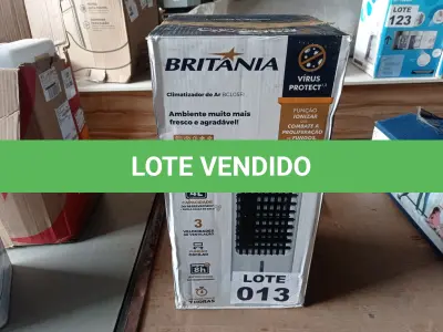 LOTE 013 - 01 - CLIMATIZADOR DE AR BRITÂNIA 4L IONIZADOR 5 EM 1 BCL05FI 220V (NO ESTADO, NÃO SABEMOS SE FUNCIONA. LEILÃO NÃO TEM GARANTIA E NEM DEVOLUÇÃO, SUJEITO A POSSÍVEIS AVARIAS VISÍVEIS/OCULTAS E/OU AUSÊNCIA DE COMPONENTES)