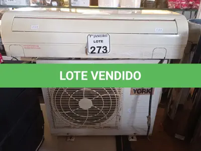 LOTE 273 - 01 CONDENSADORA E 01 EVAPORADORA MARCA YORK 9000BTU. (NO ESTADO) ATENÇÃO! FAZER A VISITAÇÃO ANTES DE ARREMATAR, NÃO SABEMOS SE FUNCIONA. LEILÃO NÃO TEM GARANTIA E NEM DEVOLUÇÃO, SUJEITO A POSSÍVEIS AVARIAS VISÍVEIS/OCULTAS E/OU AUSÊNCIA DE COMPONENTES.