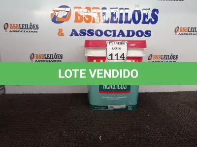 LOTE 114 - 01 GALÃO DE 18L DE PREPARAÇÃO E ACABAMENTO DE SUPERFÍCIES INTERIOR NA COR BRANCO FOSCO. (NOVO) (NO ESTADO) ATENÇÃO! FAZER A VISITAÇÃO ANTES DE ARREMATAR, NÃO SABEMOS SE FUNCIONA. LEILÃO NÃO TEM GARANTIA E NEM DEVOLUÇÃO, SUJEITO A POSSÍVEIS AVARIAS VISÍVEIS/OCULTAS E/OU AUSÊNCIA DE COMPONENTES.