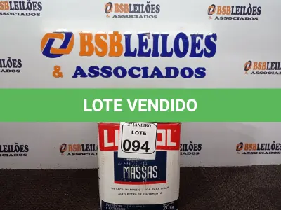 LOTE 094 - 01 CAIXA COM MASSA CORRIDA 20KG. (NO ESTADO) ATENÇÃO! FAZER A VISITAÇÃO ANTES DE ARREMATAR, NÃO SABEMOS SE FUNCIONA. LEILÃO NÃO TEM GARANTIA E NEM DEVOLUÇÃO, SUJEITO A POSSÍVEIS AVARIAS VISÍVEIS/OCULTAS E/OU AUSÊNCIA DE COMPONENTES.