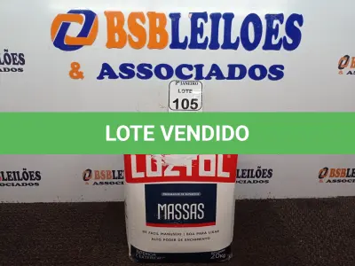 LOTE 105 - 01 CAIXA COM MASSA CORRIDA 20KG. (NO ESTADO) ATENÇÃO! FAZER A VISITAÇÃO ANTES DE ARREMATAR, NÃO SABEMOS SE FUNCIONA. LEILÃO NÃO TEM GARANTIA E NEM DEVOLUÇÃO, SUJEITO A POSSÍVEIS AVARIAS VISÍVEIS/OCULTAS E/OU AUSÊNCIA DE COMPONENTES.