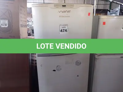 LOTE 474 - 01 GELADEIRA 220V MARCA ELECTROLUX. (NO ESTADO) ATENÇÃO! FAZER A VISITAÇÃO ANTES DE ARREMATAR, NÃO SABEMOS SE FUNCIONA. LEILÃO NÃO TEM GARANTIA E NEM DEVOLUÇÃO, SUJEITO A POSSÍVEIS AVARIAS VISÍVEIS/OCULTAS E/OU AUSÊNCIA DE COMPONENTES.